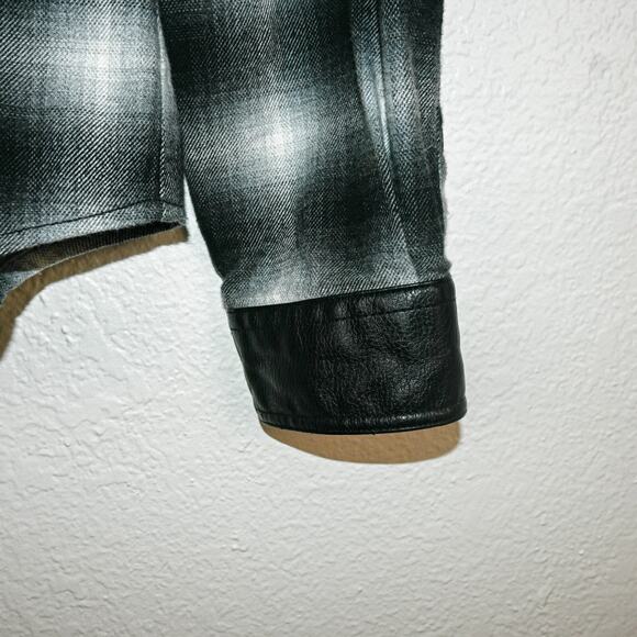 NASTY PIG Men's Button up Shirt Black Grey Plaid Faux Leather trim Sz Medium - Picture 9 of 10